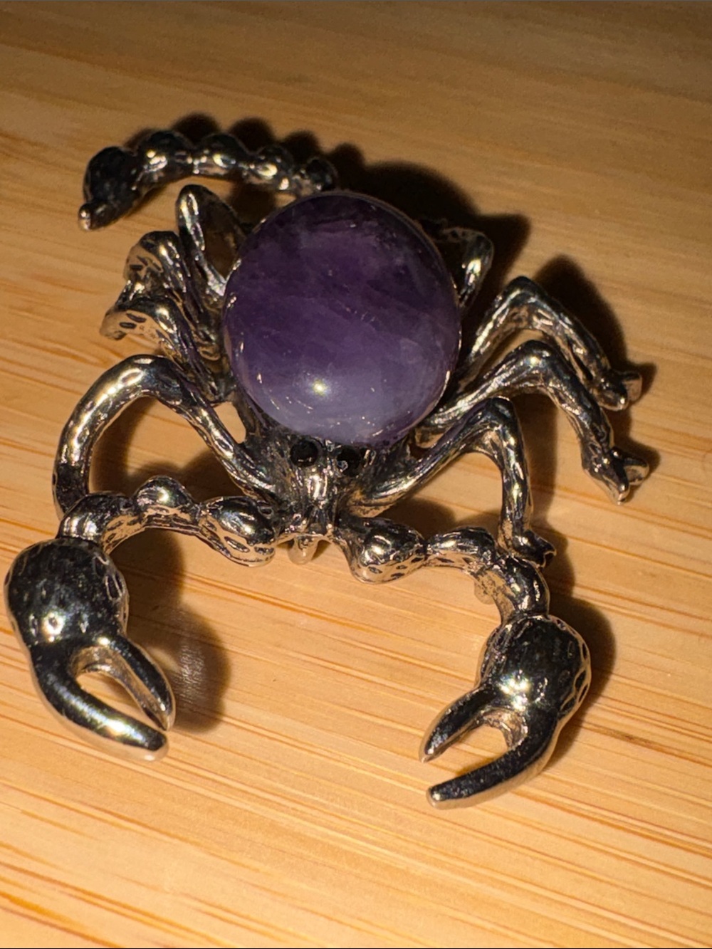 Amethyst Scorpio Scorpion Brooch Silver Metal Zodiac - Picture 5 of 7